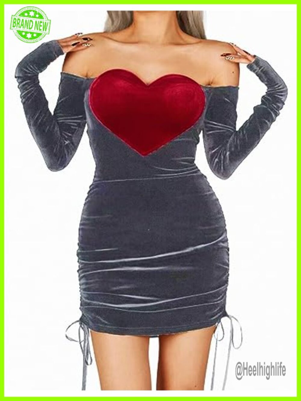 Velvet Wrap Ruched Bodycon Midi Dress Long Sleeve Off Shoulder Party